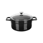 Lava Döküm Yuvarlak Tencere Cam kapaklı. Glaze Çap(Ø)20cm.  Siyah thumbnail 1