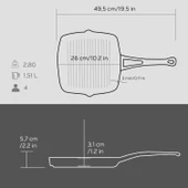 Lava Döküm Kare Izgara Tava Döküm Demir Yekpare Saplı. Ölçü 26x26cm. thumbnail 4