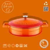 Lava Döküm Çok Amaçlı Yayvan Tencere. Folk Serisi Çap(Ø)24cm.  Turuncu thumbnail 4