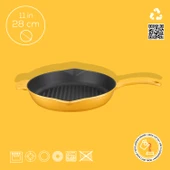 Lava Döküm Yuvarlak Izgara Tavası Döküm Demir Yekpare Saplı Spring Serisi Çap(Ø)28cm.  Sarı - 4
