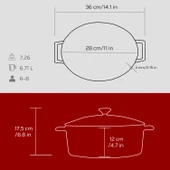 Lava Döküm Yuvarlak Tencere. Folk Çap(Ø)28cm.  Kırmızı thumbnail 5