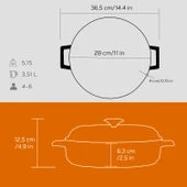 Lava Döküm Çok Amaçlı Yayvan Tencere. Kubbe Form Kapaklı Folk Serisi Çap(Ø)28cm.  Turuncu thumbnail 5
