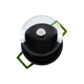 Lava Döküm Yuvarlak Tencere Cam kapaklı. Glaze Çap(Ø)24cm.  Yeşil thumbnail 3