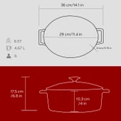 Lava Döküm Oval Tencere. Folk Serisi Ölçü 23x29cm.  Kırmızı thumbnail 5
