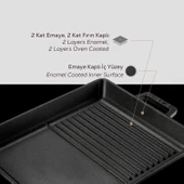 Lava Döküm Dikdörtgen Hibrit Izgara Tavası Döküm Demir Yekpare Çift Kulplu Ölçü 26x32cm. thumbnail 6