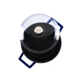 Lava Döküm Yuvarlak Tencere Cam kapaklı. Glaze Çap(Ø)24cm.  Mavi thumbnail 3