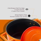 Lava Döküm Yuvarlak Tencere. Folk Çap(Ø)20cm.  Turuncu thumbnail 6