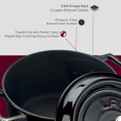 Lava Döküm Yuvarlak Tencere Döküm Demir Yekpare Kulplu Premium Serisi Çap(Ø)20cm.  Mor thumbnail 6