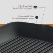 Lava Döküm Kare Izgara Tava Döküm Demir Yekpare Saplı Ölçü 26x26cm.  Turuncu thumbnail 6