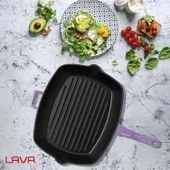 Lava Döküm Dikdörtgen Izgara Tava Döküm Demir Yekpare Saplı Ölçü 26x32cm.  Mor - 7