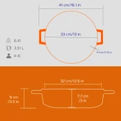 Lava Döküm Çok Amaçlı Yayvan Tencere Döküm Demir Yekpare Kulplu Edition Serisi Çap(Ø)32cm. Turuncu - 5