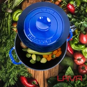 Lava Döküm Yuvarlak Tencere Döküm Demir Kapak Experience Serisi Çap(Ø)28cm  Mavi thumbnail 7