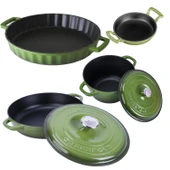 Lava Döküm 4X New Heritage Serisi Döküm Demir Tencere Tava Seti  Yeşil thumbnail 2