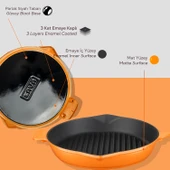 Lava Döküm Yuvarlak Izgara Tavası Döküm Demir Yekpare Saplı Spring Serisi Çap(Ø)28cm.  Turuncu thumbnail 6
