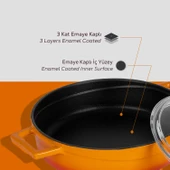 Lava Döküm Çok Amaçlı Yayvan Tencere. Glaze Serisi Çap(Ø)24cm. - Kırmızı  Turuncu - 6