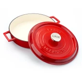 Lava Döküm Çok Amaçlı Yayvan Tencere Döküm Demir Yekpare Kulplu Edition Serisi Çap(Ø)32cm.  Kırmızı thumbnail 2