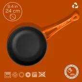 Lava Döküm Yuvarlak Kızartma Tavası Döküm Demir Yekpare Saplı Çap(Ø)24cm.  Turuncu thumbnail 4