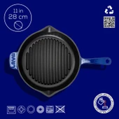 Lava Döküm Yuvarlak Izgara Tava Döküm Demir Yekpare Saplı Çap(Ø)28cm.  Mavi - 4