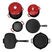 Lava Döküm 6x Trendy Serisi 9 Parça Tencere & Tava Seti  Kırmızı thumbnail 4