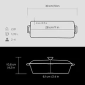 Lava Döküm Ekmek Tenceresi / Terrine Serisi. Ölçü 11x29cm.  Siyah thumbnail 5