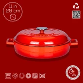 Lava Döküm Çok Amaçlı Yayvan Tencere. Kubbe Form Kapaklı Folk Serisi Çap(Ø)28cm.  Kırmızı thumbnail 4