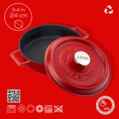 Lava Döküm Çok Amaçlı Yayvan Tencere Döküm Demir Yekpare Kulplu Spring Serisi Çap(Ø)24cm.  Kırmızı thumbnail 4