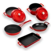 Lava Döküm 5x Trendy Serisi 8 Parça Tencere & Tava Seti  Kırmızı thumbnail 2