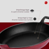 Lava Döküm Oval Sahan Döküm Demir Yekpare Çift Kulplu Ölçü 27x20cm.  Kırmızı - 6