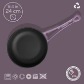 Lava Döküm Yuvarlak Kızartma Tavası Döküm Demir Yekpare Saplı Çap(Ø)24cm.  Mor thumbnail 4