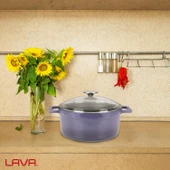 Lava Döküm Yuvarlak Tencere Cam kapaklı. Glaze Çap(Ø)24cm.  Mor - 7