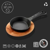 Lava Döküm Yuvarlak Kızartma Tavası Yekpare Saplı Kayın Servis Ahşabı. Çap(Ø)12cm. thumbnail 4