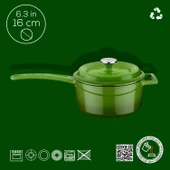 Lava Döküm Yuvarlak Sos Tenceresi. Döküm Demir Yekpare Saplı Trendy Serisi Çap(Ø16 cm.  Yeşil thumbnail 4