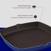 Lava Döküm Kare Izgara Tava Döküm Demir Yekpare Saplı. Ölçü 26x26cm.  Mavi thumbnail 6