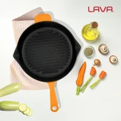 Lava Döküm Yuvarlak Izgara Tavası Döküm Demir Yekpare Saplı Spring Serisi Çap(Ø)28cm.  Turuncu thumbnail 7