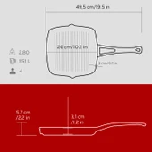 Lava Döküm Kare Izgara Tava Döküm Demir Yekpare Saplı. Ölçü 26x26cm.  Kırmızı thumbnail 5