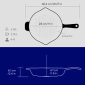 Lava Döküm Yuvarlak Izgara Tava Döküm Demir Yekpare Saplı Çap(Ø)28cm.  Mavi - 5