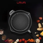 Lava Döküm Yuvarlak Izgara Tava Döküm Demir Yekpare Saplı Çap(Ø)28cm.  Siyah - 7