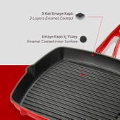 Lava Döküm Kare Izgara Tava Döküm Demir Yekpare Saplı. Ölçü 26x26cm.  Kırmızı thumbnail 6