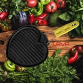 Lava Döküm Sığ Izgara Tavası Love Serisi Silikon Tel Saplı Ölçü 22x23cm.  Sarı - 8