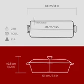 Lava Döküm Ekmek Tenceresi / Terrine Serisi. Ölçü 11x29cm.  Kırmızı thumbnail 5