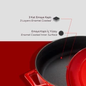 Lava Döküm Çok Amaçlı Yayvan Tencere. Folk Serisi Çap(Ø)24cm.  Kırmızı thumbnail 6