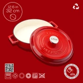 Lava Döküm Çok Amaçlı Yayvan Tencere Döküm Demir Yekpare Kulplu Edition Serisi Çap(Ø)32cm.  Kırmızı thumbnail 4