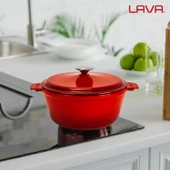 Lava Döküm Yuvarlak Tencere Döküm Demir Yekpare Kulplu. Çap(Ø)26cm. - Kırmızı thumbnail 8