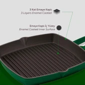 Lava Döküm Kare Izgara Tava Döküm Demir Yekpare Saplı. Ölçü 26x26cm.  Yeşil thumbnail 5