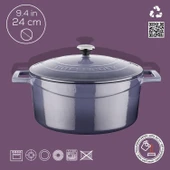 Lava Döküm Yuvarlak Tencere. Folk Çap(Ø)24cm.  Mor thumbnail 4