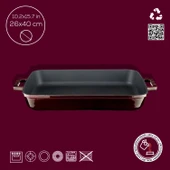 Lava Döküm Dikdörtgen Rosto ve Fırın Tepsisi Döküm Demir Yekpare Çift Kulplu Premium Serisi Ölçü 26x40cm.  Mor - 4