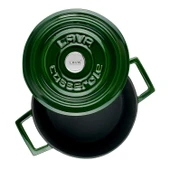 Lava Döküm Yuvarlak Tencere Döküm Demir Yekpare Kulplu Premium Serisi Çap(Ø)20cm.  Yeşil thumbnail 2