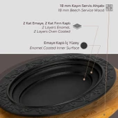 Lava Döküm Oval Döner, Kebap Tabağı Kayın Servis Ahşabı. Ölçü 28x20cm. - 6