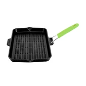 Lava Döküm Dikdörtgen Sığ Izgara Tavası Silikon Tel Saplı Ölçü 21x36cm.  Yeşil thumbnail 1