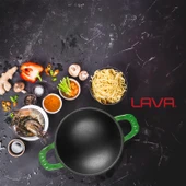 Lava Döküm Mini Wok Yekpare Kulplu Çap(Ø)16cm.  Yeşil thumbnail 6